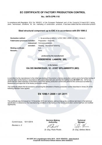 Certificazione EN 1090-2 EXC4
